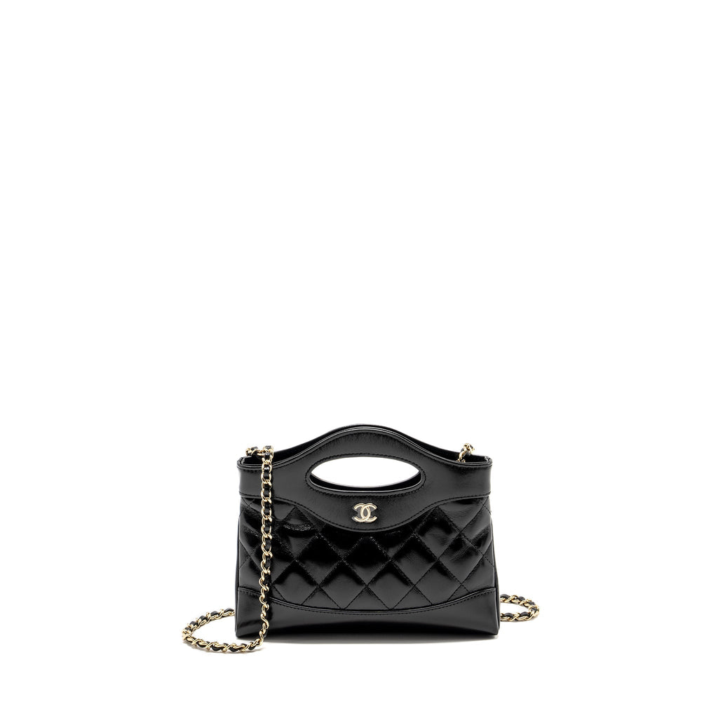CHANEL MINI 31 CLUTCH WITH CHAIN SHINY LAMBSKIN BLACK LGHW (MICROCHIP)