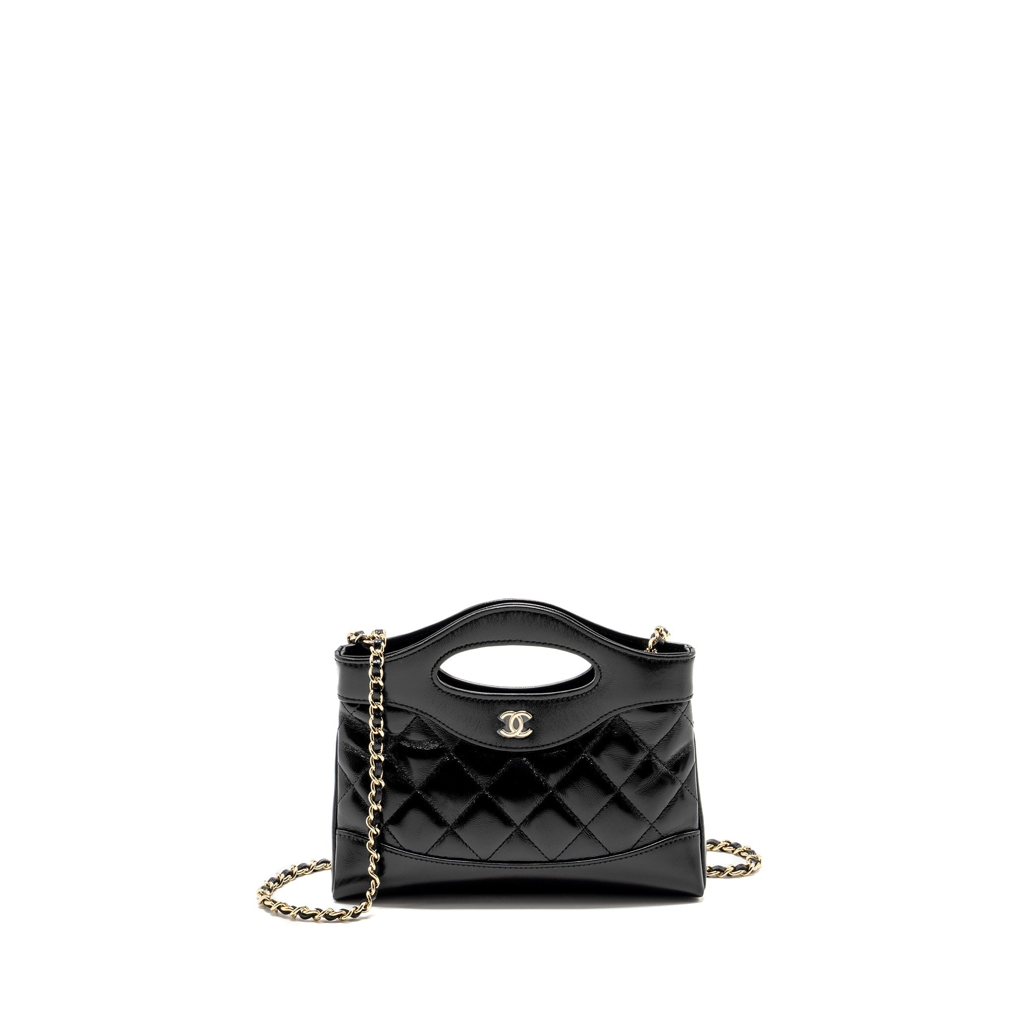 CHANEL MINI 31 CLUTCH WITH CHAIN SHINY LAMBSKIN BLACK LGHW (MICROCHIP)