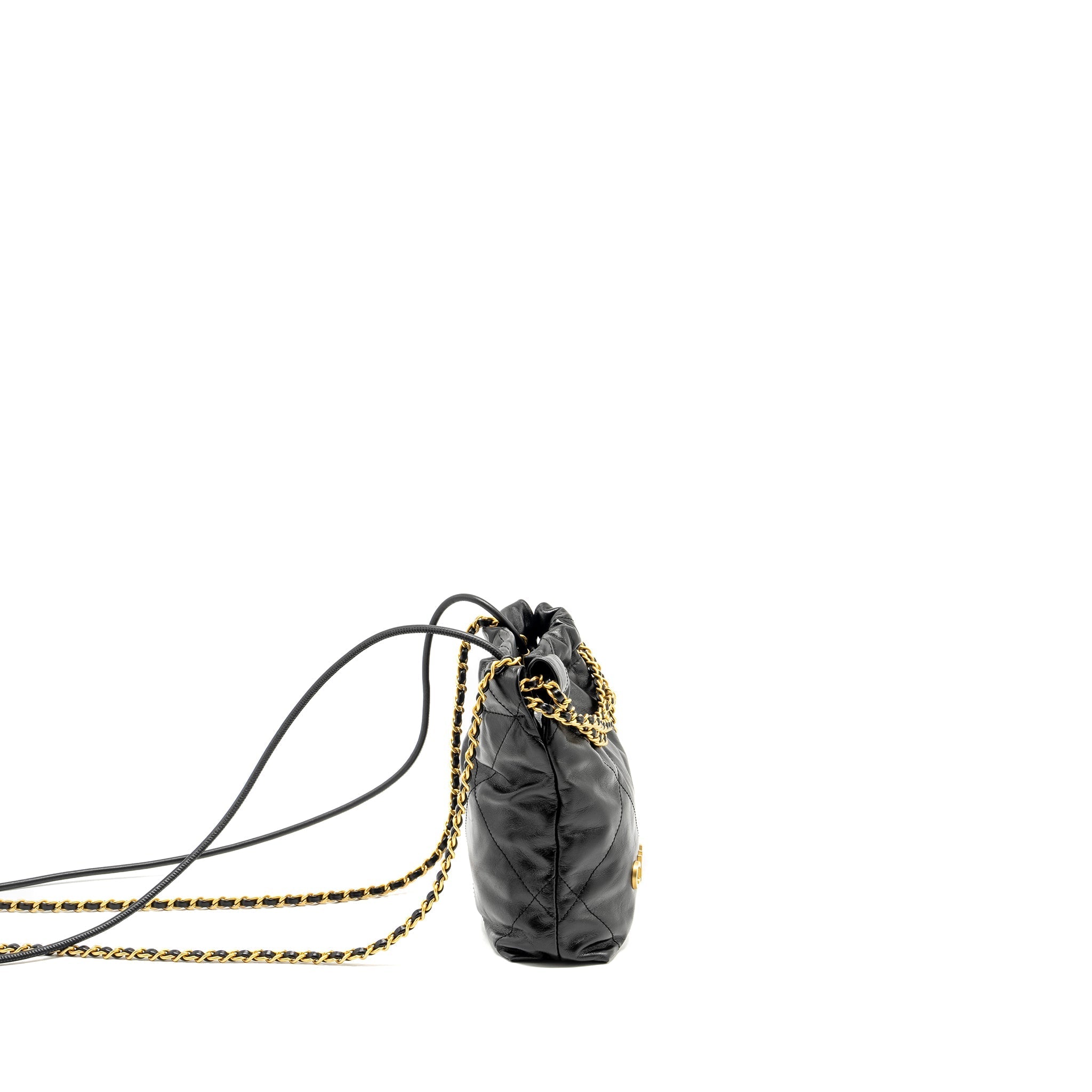 CHANEL MINI 22 BAG SHINY CALFSKIN BLACK GHW (MICROCHIP)