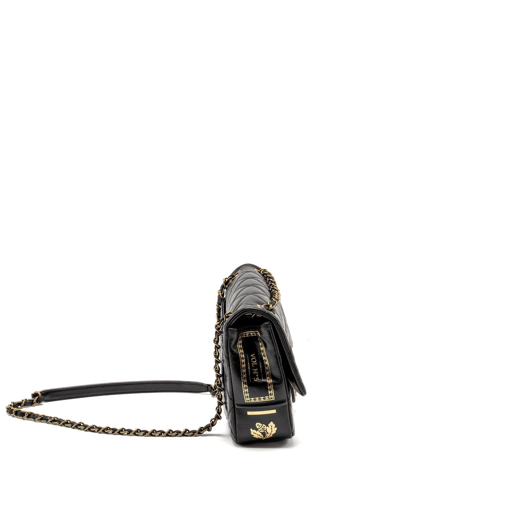 CHANEL LIMITED EDITION QUILTED FLAP BAG SHINY CALFSKIN BLACK GHW