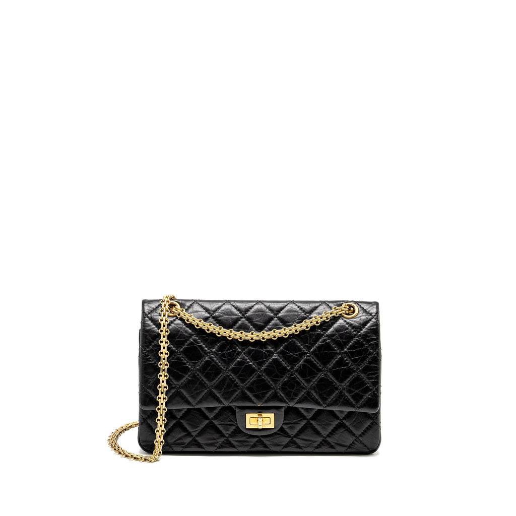 CHANEL LARGE 2.55 226 REISSUE DOUBLE FLAP BAG AGED CALFSKIN BLACK GHW