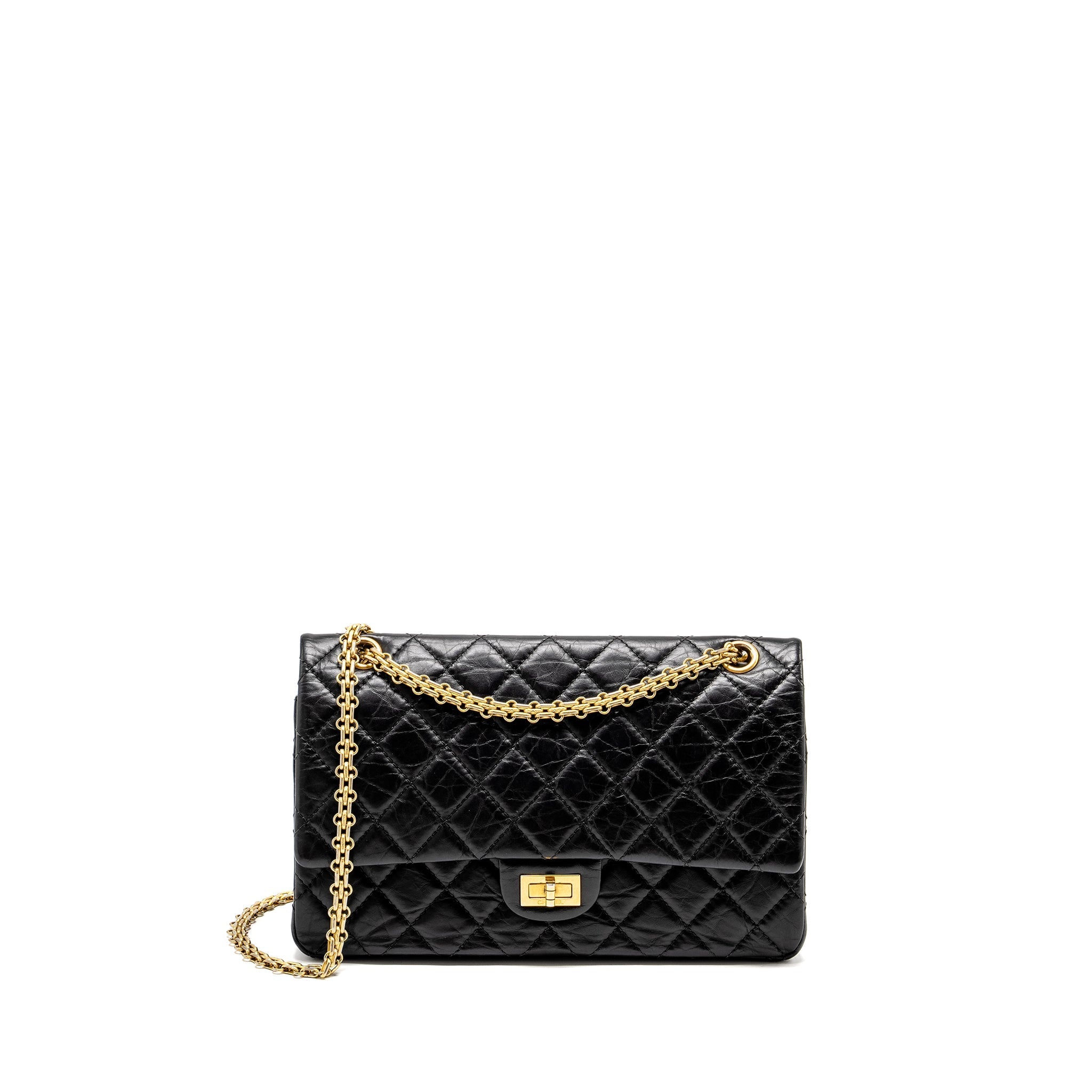 CHANEL LARGE 2.55 226 REISSUE DOUBLE FLAP BAG AGED CALFSKIN BLACK GHW