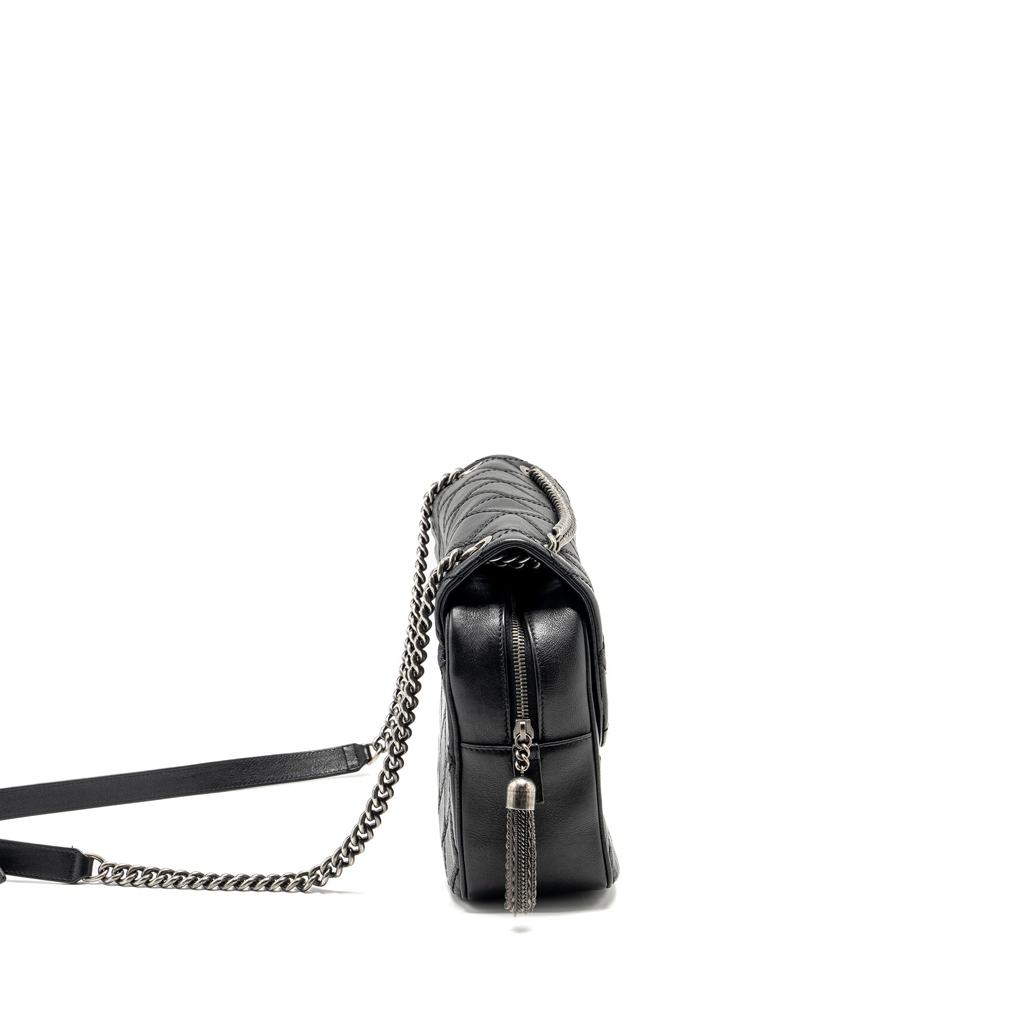 CHANEL PARIS-EDINBURGH COCO SPORRAN FLAP BAG CALFSKIN BLACK RUTHENIUM HARDWARE