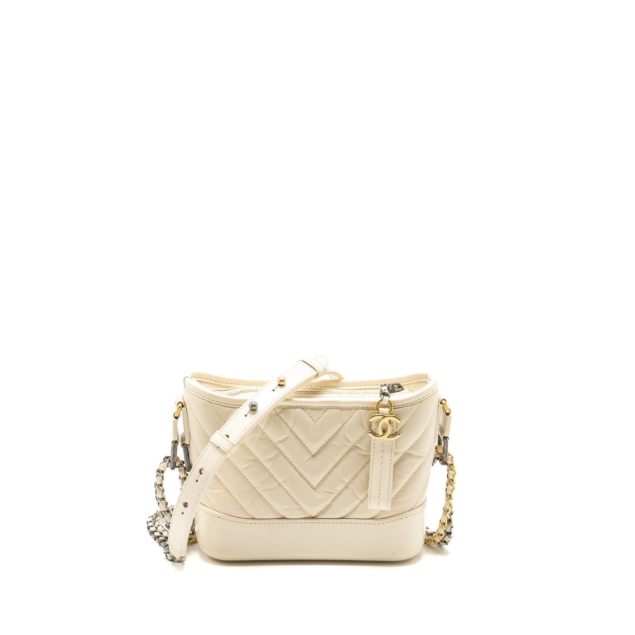 CHANEL SMALL CHEVRON GABRIELLE HOBO BAG CALFSKIN WHITE MULTICOLOUR HARDWARE