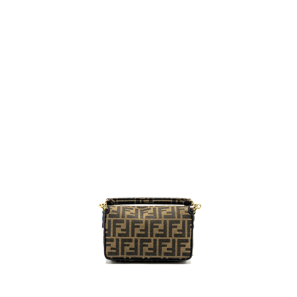 FENDI MINI BAGUETTE BAG FF JACQUARD FABRIC BROWN GHW