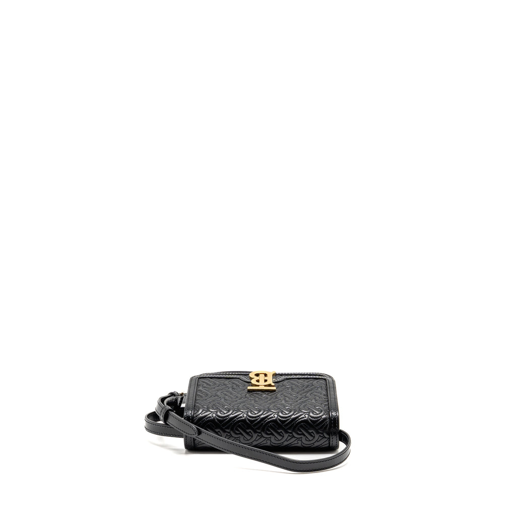 BURBERRY MINI TB MONOGRAM EMBOSSED SHOULDER BAG LAMBSKIN BLACK GHW