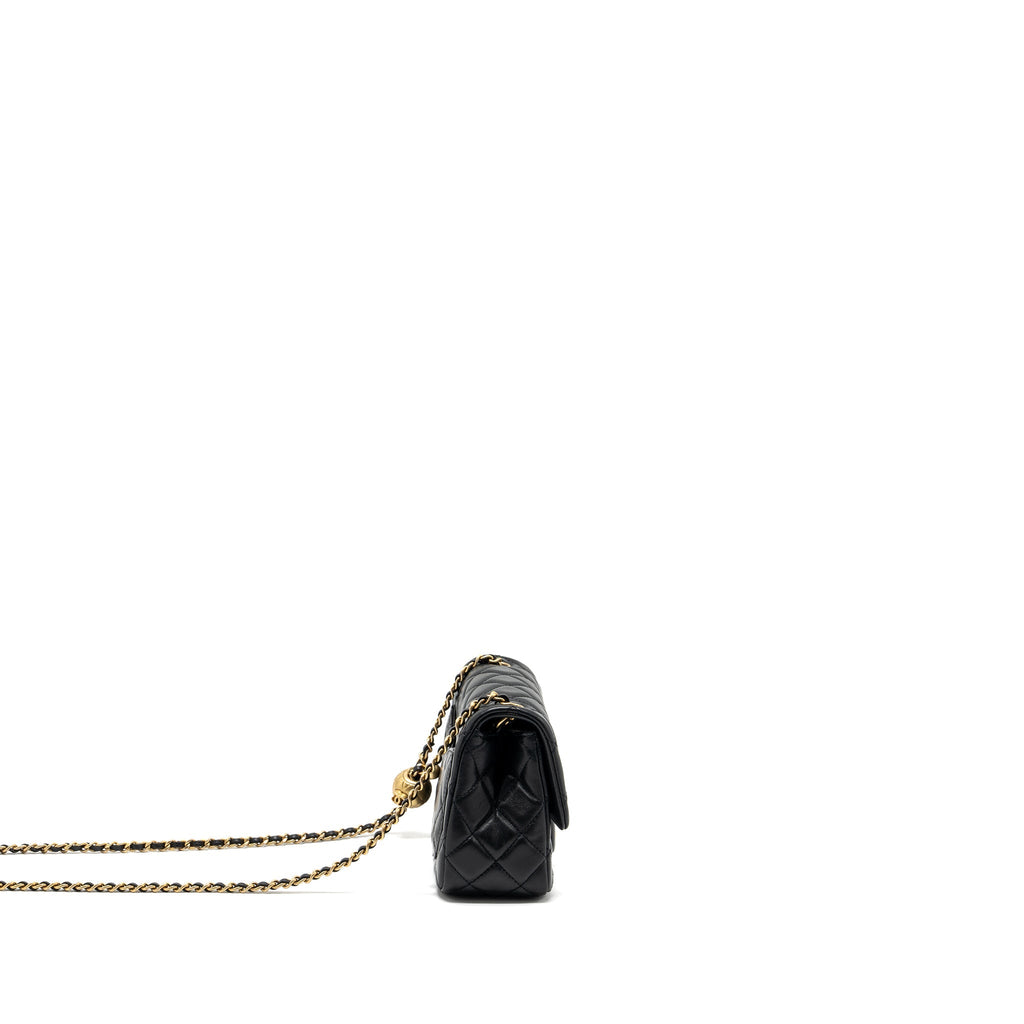 CHANEL PEARL CRUSH MINI SQUARE LAMBSKIN BLACK GHW (MICROCHIP)