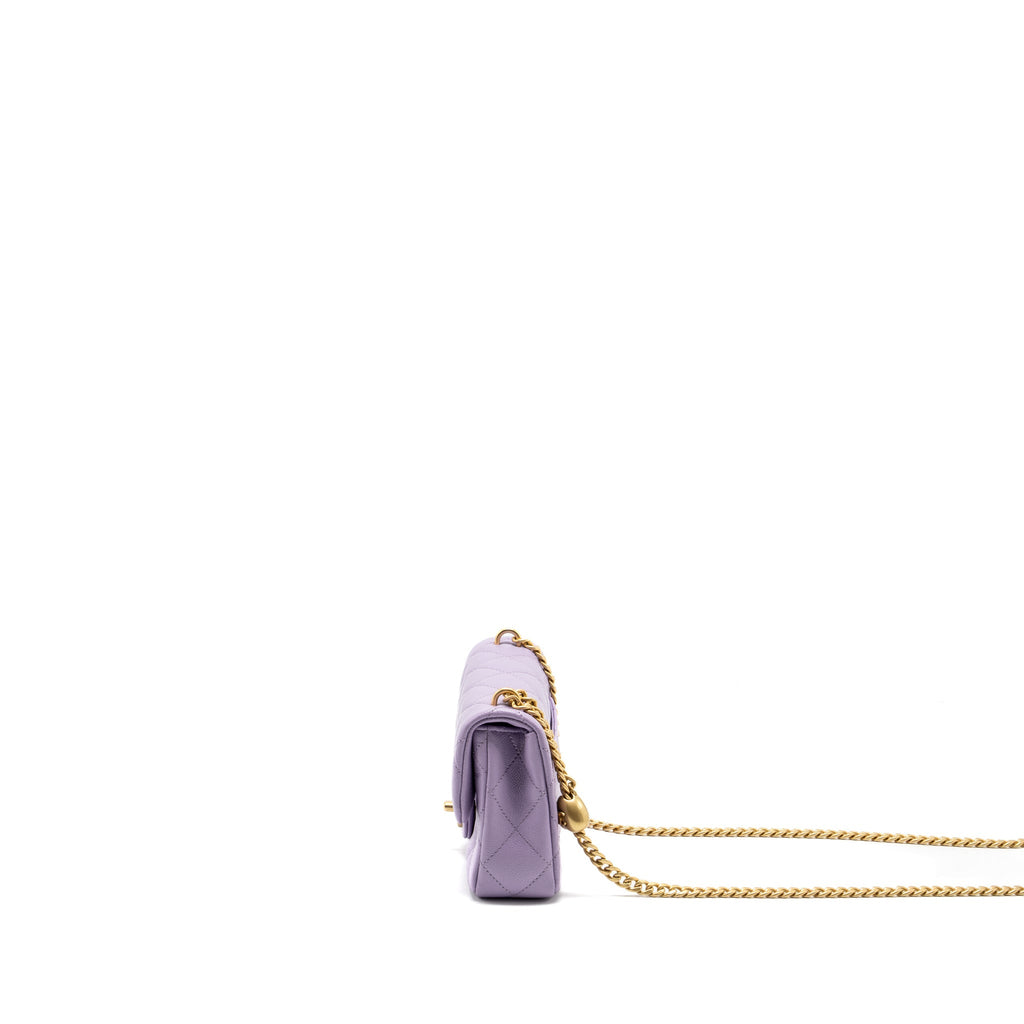 CHANEL 24P COCO LOVE MINI FLAP BAG ADJUSTABLE CHAINS CAVIAR LIGHT PURPLE GHW (MICROCHIP)