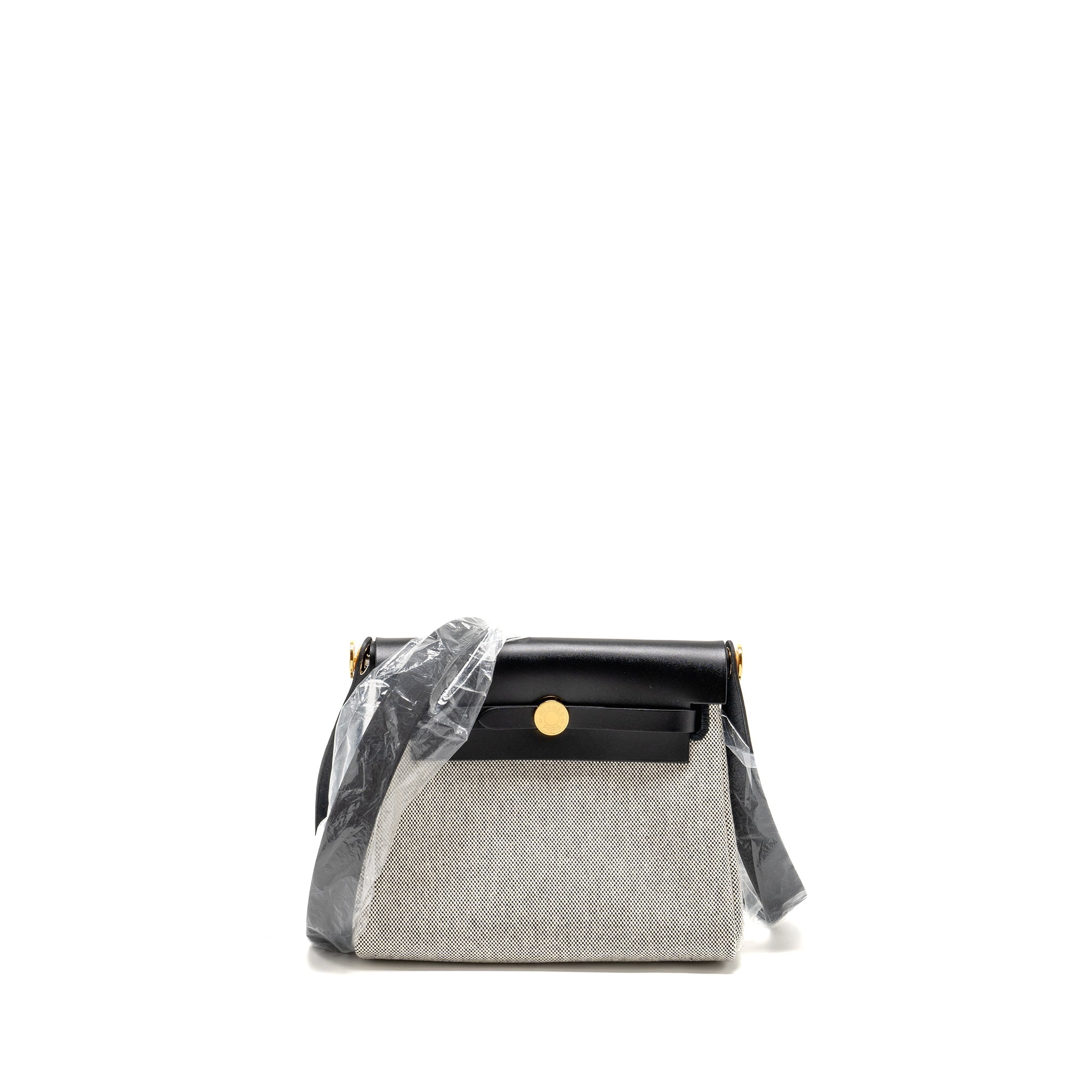 HERMES HERBAG MINI CANVAS/COWHIDE BLACK ECRU GHW