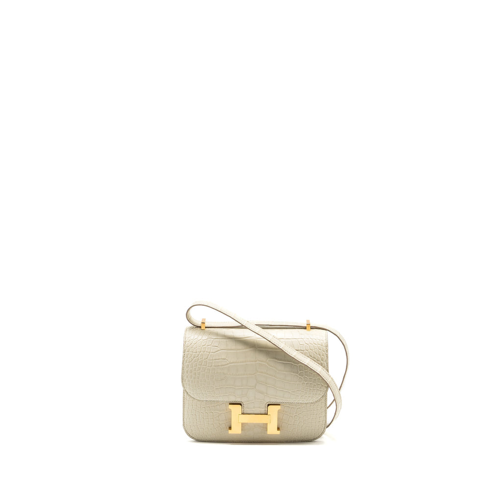 HERMES MINI CONSTANCE ALLIGATOR MISSISSIPPIENSIS MAT BETON GHW