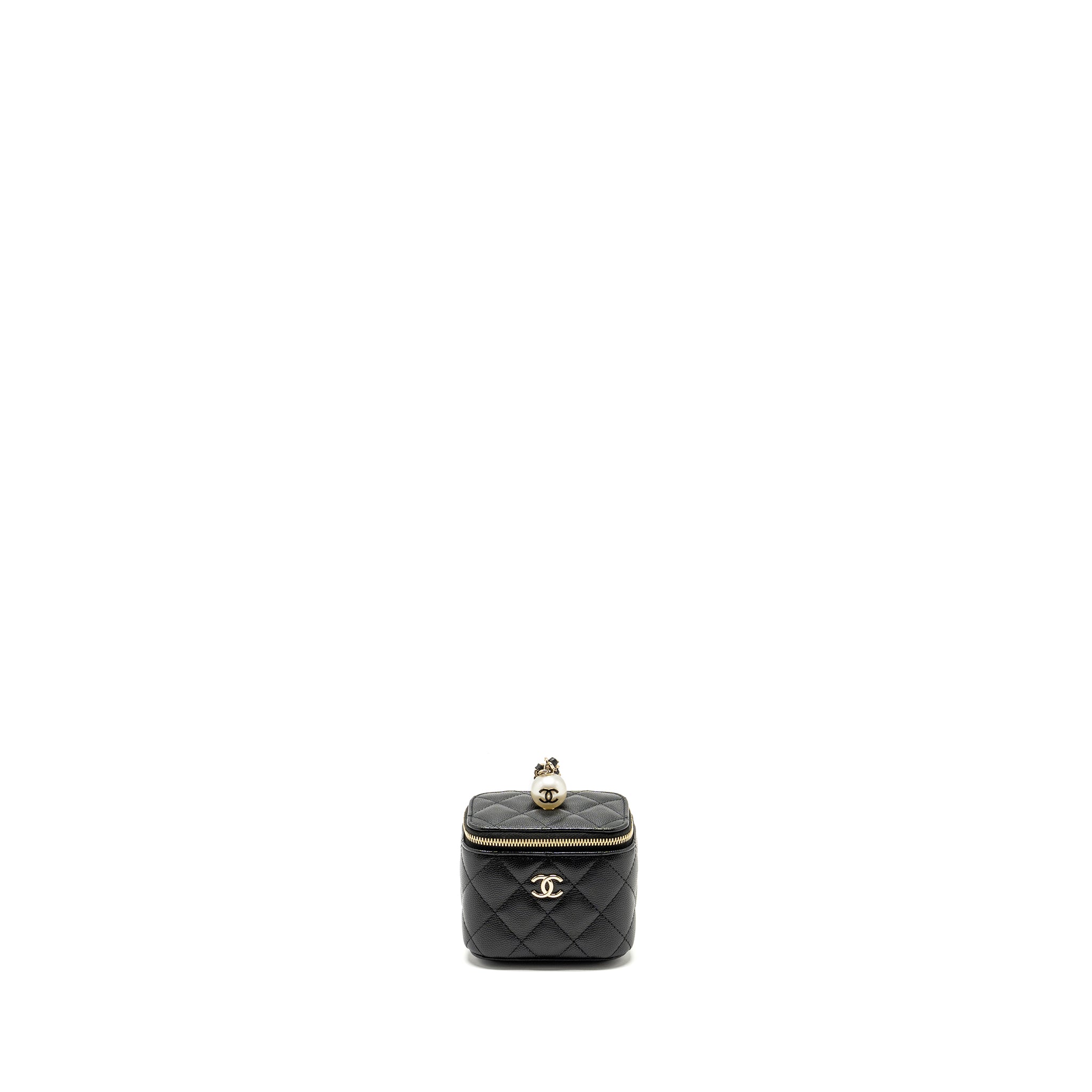 CHANEL SMALL VANITY CLUTCH WITH CHAIN CC PEARL CAVIAR BLACK LGHW