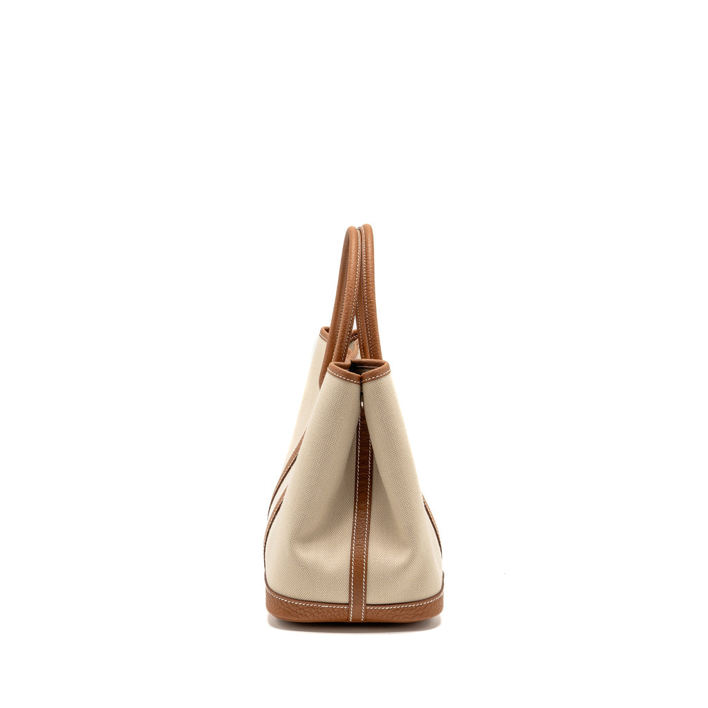 HERMES GARDEN PARTY 30 TOILE MILITARIES CANVAS / NEGONDA BETON / GOLD SHW
