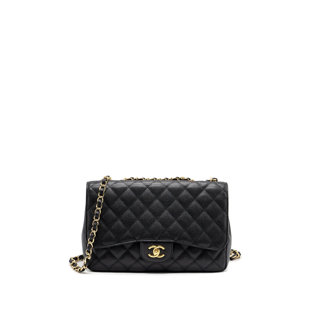 CHANEL CLASSIC JUMBO SINGLE FLAP BAG CAVIAR BLACK GHW