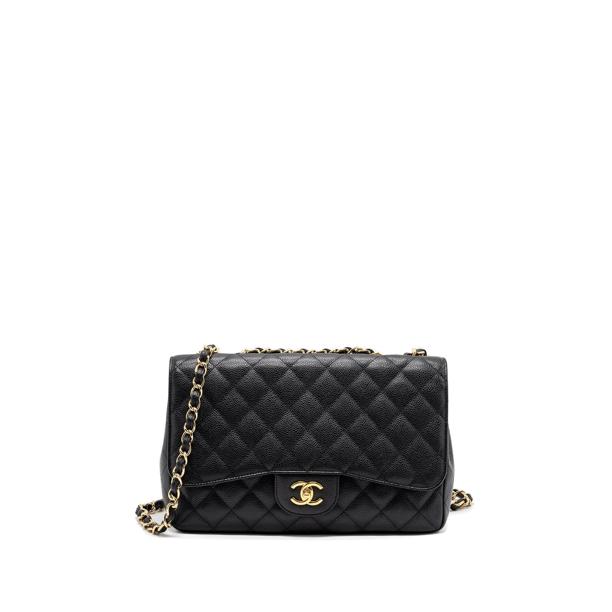 CHANEL CLASSIC JUMBO SINGLE FLAP BAG CAVIAR BLACK GHW