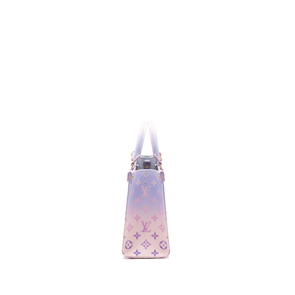 LOUIS VUITTON ONTHEGO PM CALFSKIN SUNRISE PASTEL MULTICOLOUR PINK / PURPLE GHW