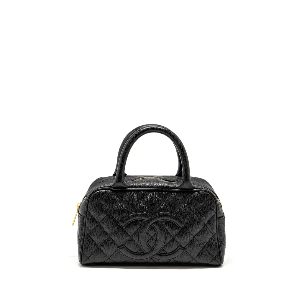 CHANEL VINTAGE QUILTED CC LOGO BOWLING BAG CAVIAR BLACK GHW