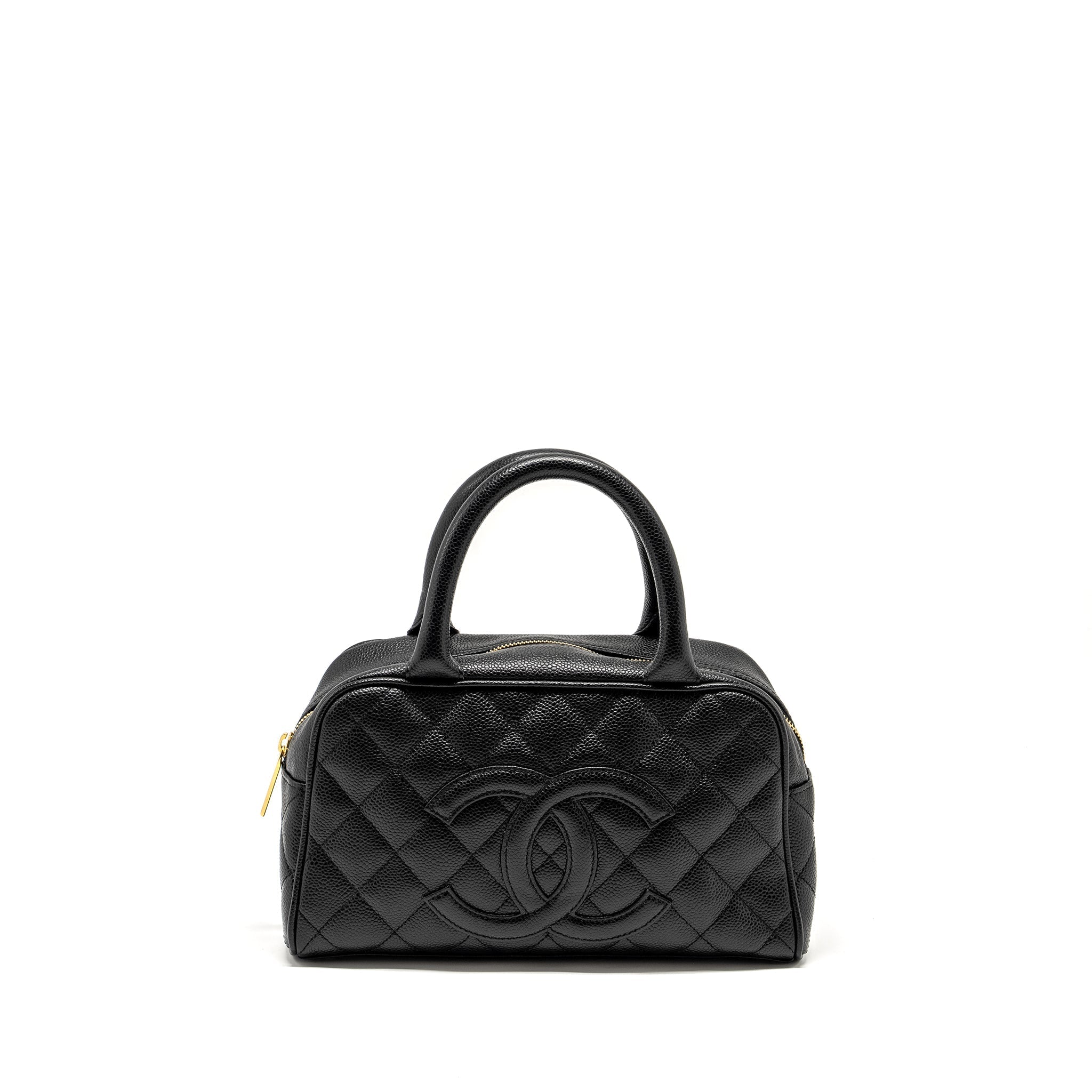 CHANEL VINTAGE QUILTED CC LOGO BOWLING BAG CAVIAR BLACK GHW