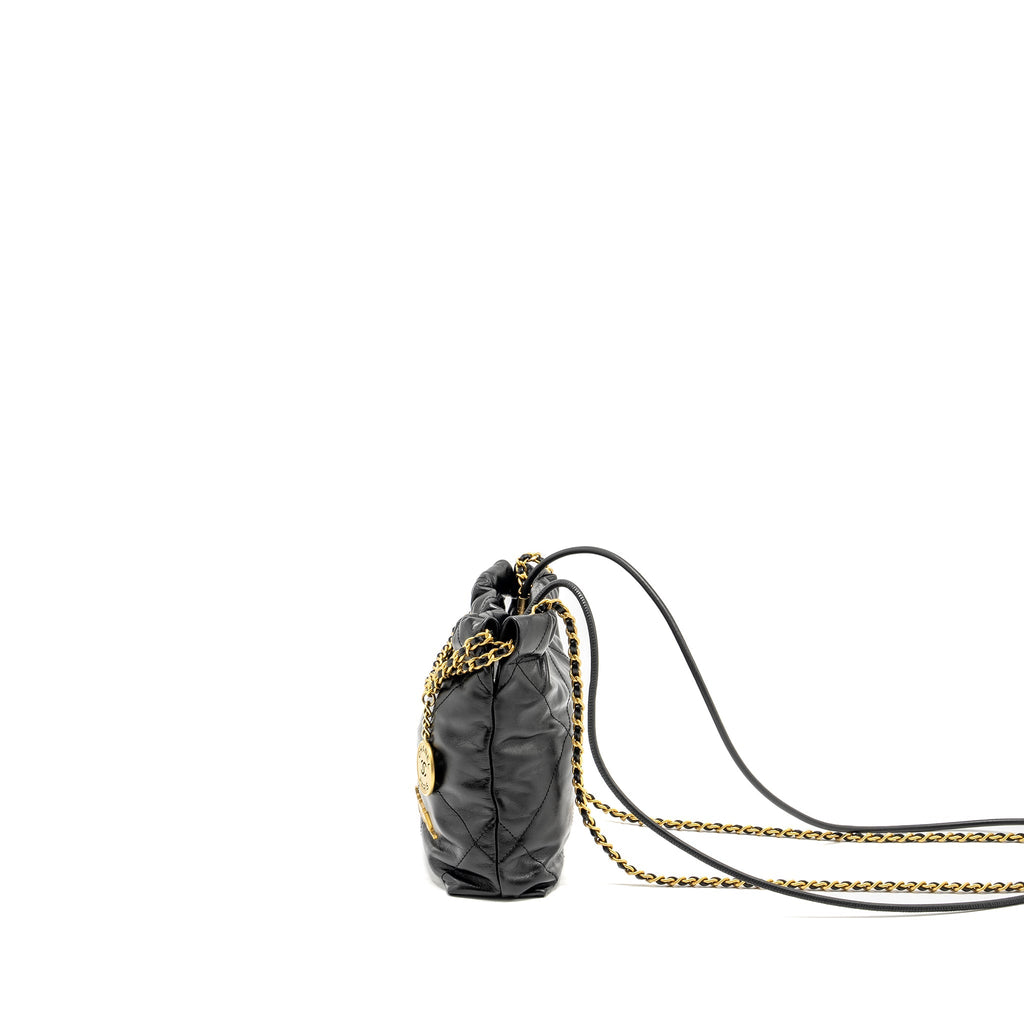 CHANEL MINI 22 BAG SHINY CALFSKIN BLACK GHW (MICROCHIP)