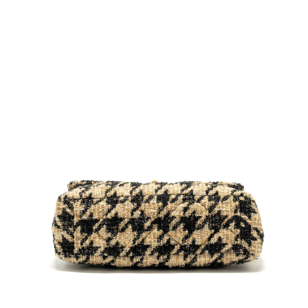 CHANEL MAXI 19 BAG TWEED BEIGE/BLACK MULTICOLOUR HARDWARE