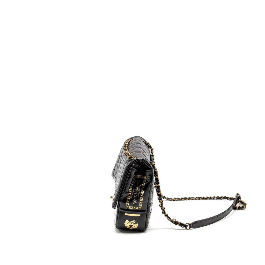 CHANEL LIMITED EDITION QUILTED FLAP BAG SHINY CALFSKIN BLACK GHW