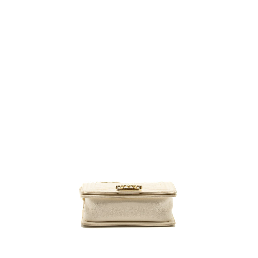 CHANEL SMALL BOY BAG CAVIAR WHITE LGHW