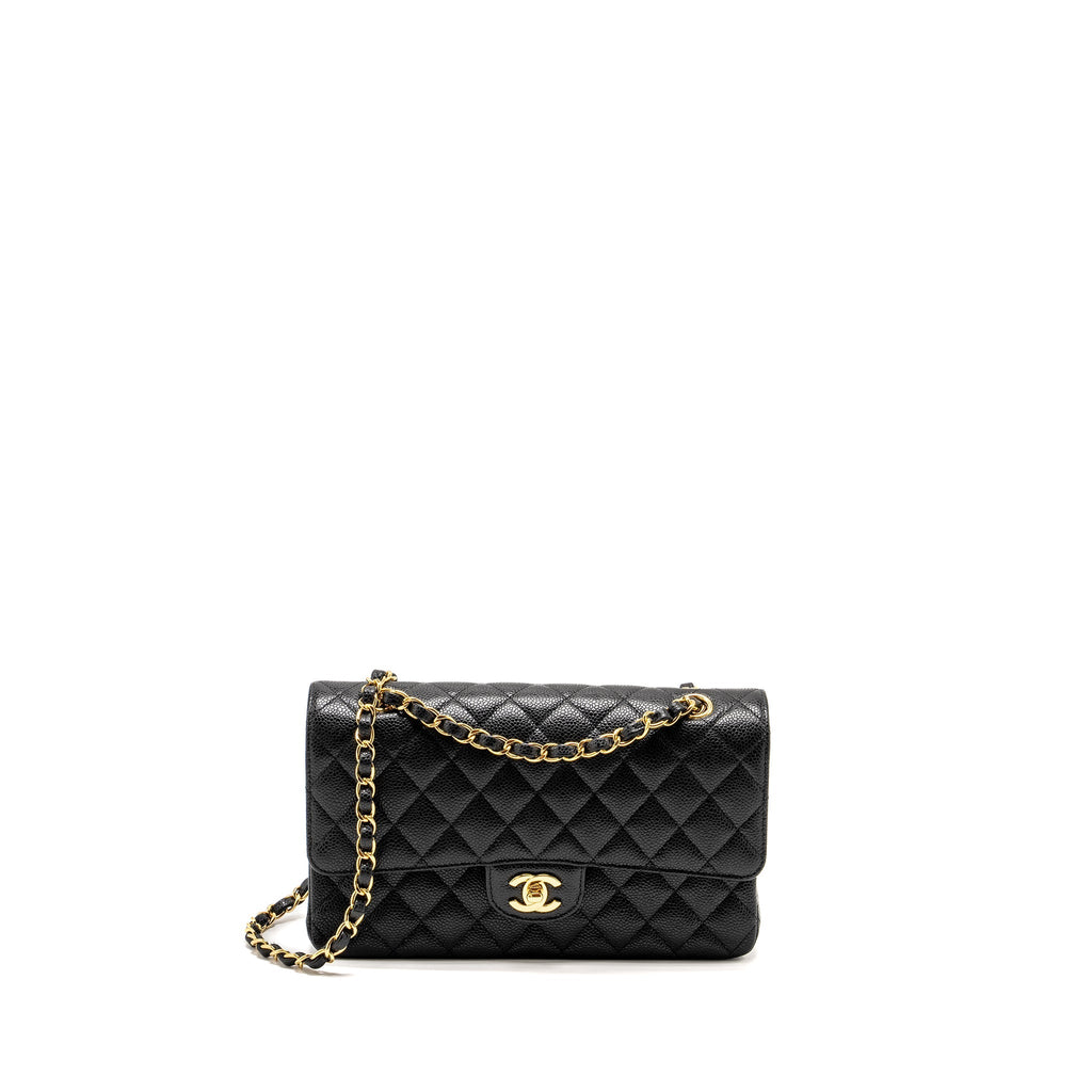 CHANEL MEDIUM CLASSIC DOUBLE FLAP BAG CAVIAR BLACK GHW (MICROCHIP)