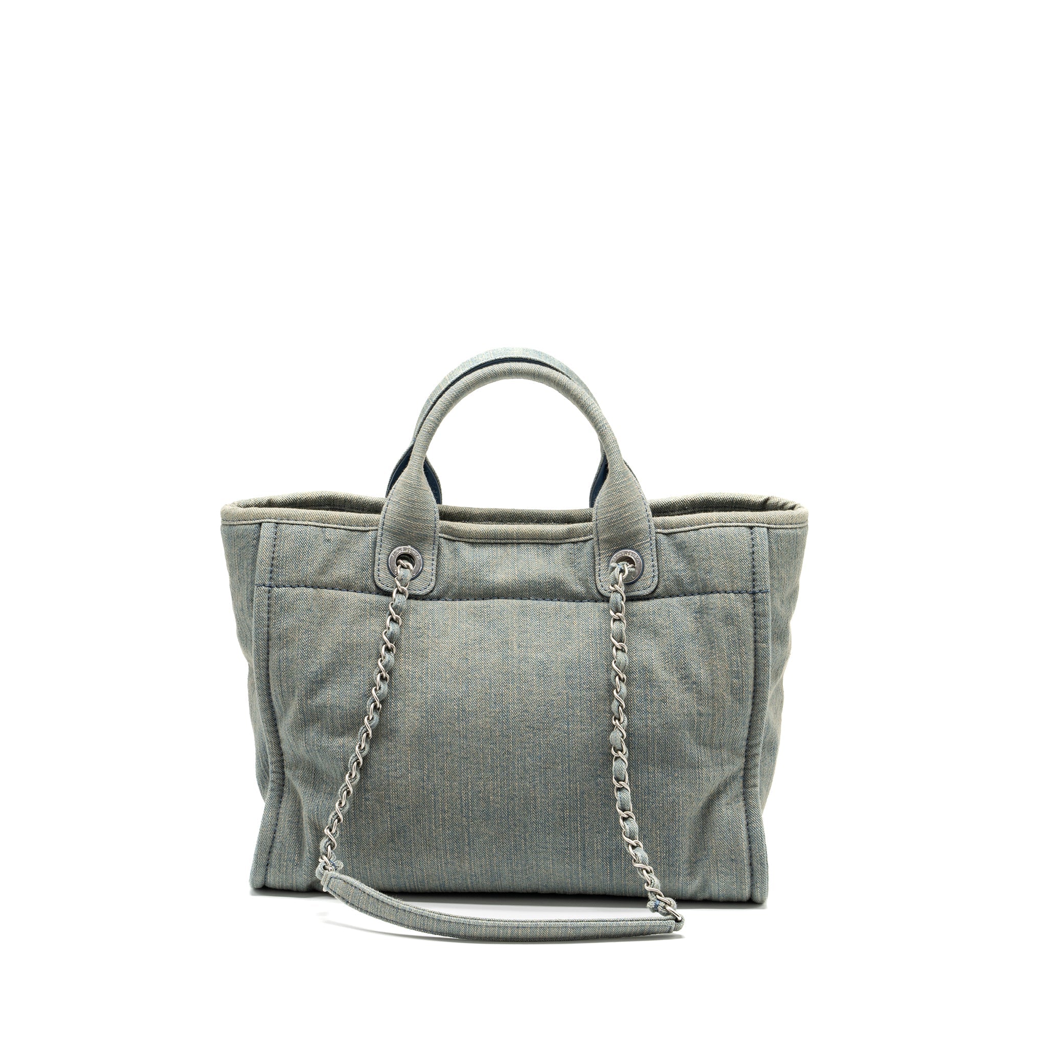 CHANEL DEAUVILLE SHOPPING TOTE BAG DENIM BLUE SHW (MICROCHIP)