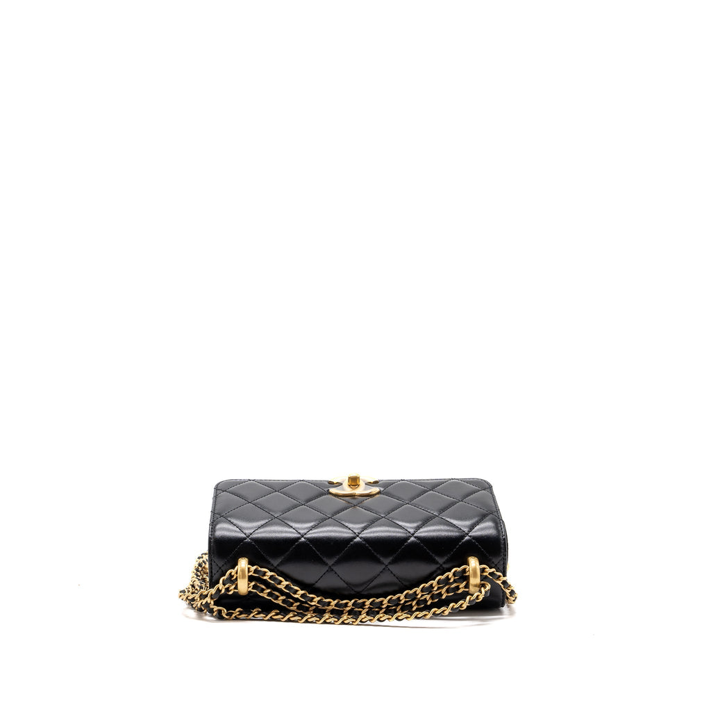 CHANEL 24C GOLD CRUSH FLAP BAG CALFSKIN BLACK GHW (MICROCHIP)