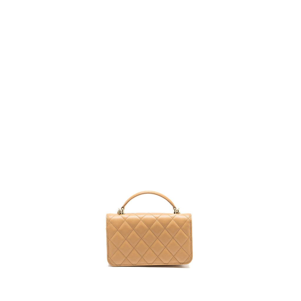 CHANEL TOP HANDLE MINI FLAP CLUTCH LAMBSKIN BEIGE LGHW (MICROCHIP)