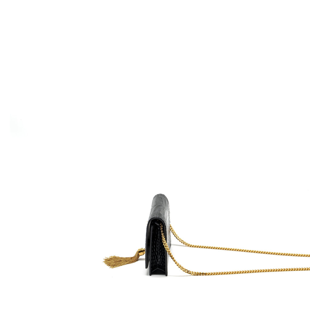 SAINT LAURENT/YSL KATE TASSEL CROC-EMBOSSED CALFSKIN BLACK GHW