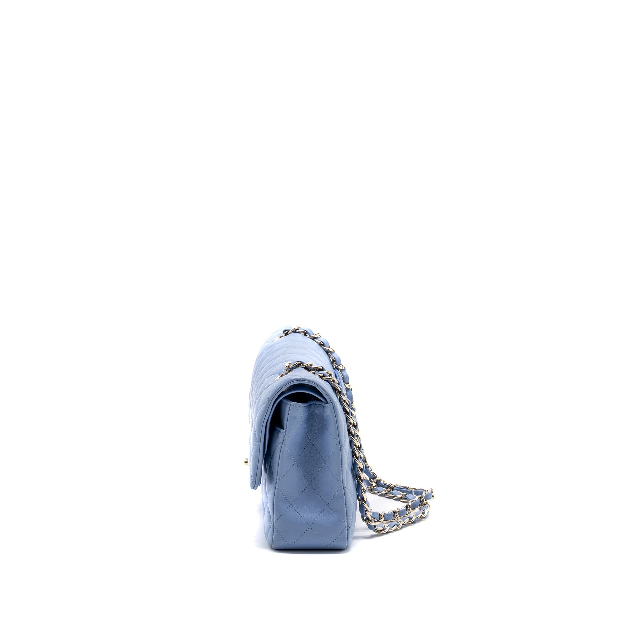 CHANEL MEDIUM CLASSIC DOUBLE FLAP BAG LAMBSKIN LIGHT BLUE LGHW