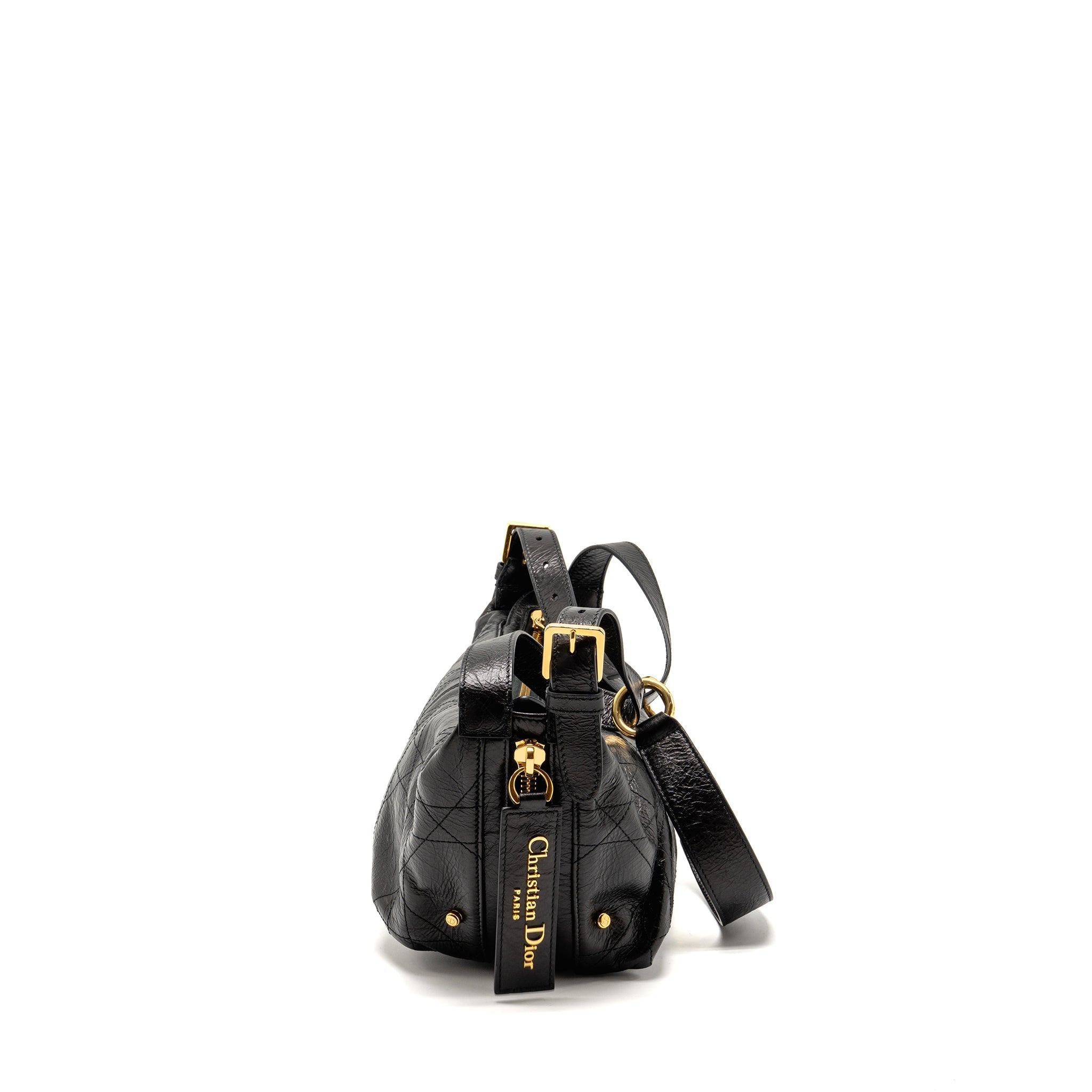 DIOR SMALL D-JOURNEY BAG CRINKLED CALFSKIN BLACK GHW