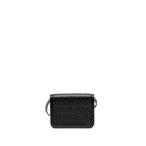 BURBERRY MINI TB MONOGRAM EMBOSSED SHOULDER BAG LAMBSKIN BLACK GHW