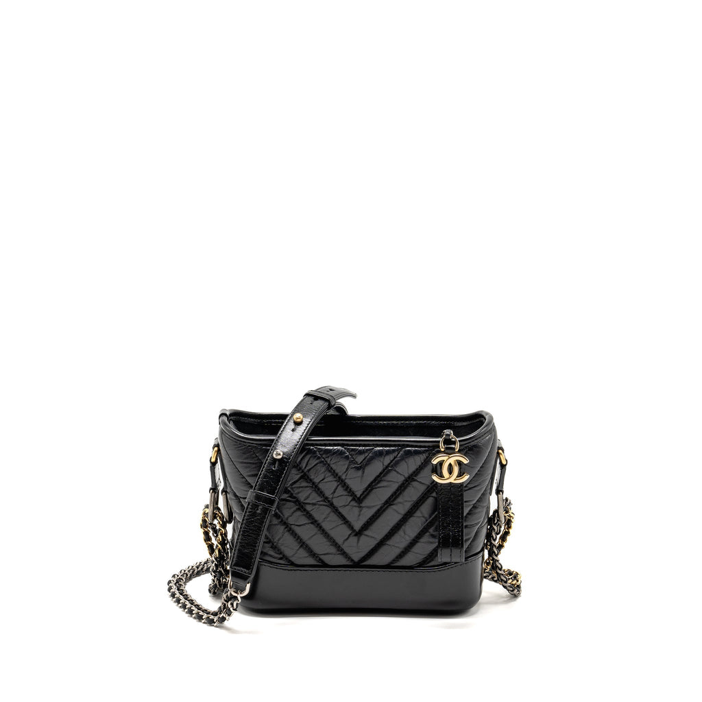 CHANEL SMALL GABRIELLE HOBO BAG CHEVRON CALFSKIN BLACK MULTICOLOUR HARDWARE