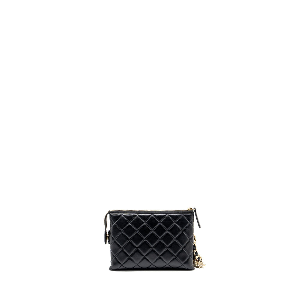 CHANEL COCO CHARMS QUILTED POUCH BAG LAMBSKIN BLACK GHW