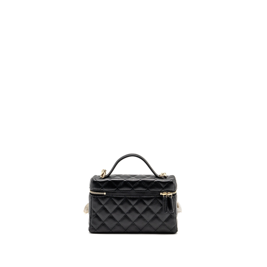 CHANEL 25P CC TOP HANDLE VANITY WITH CHAIN CAVIAR BLACK LGHW (MICROCHIP)
