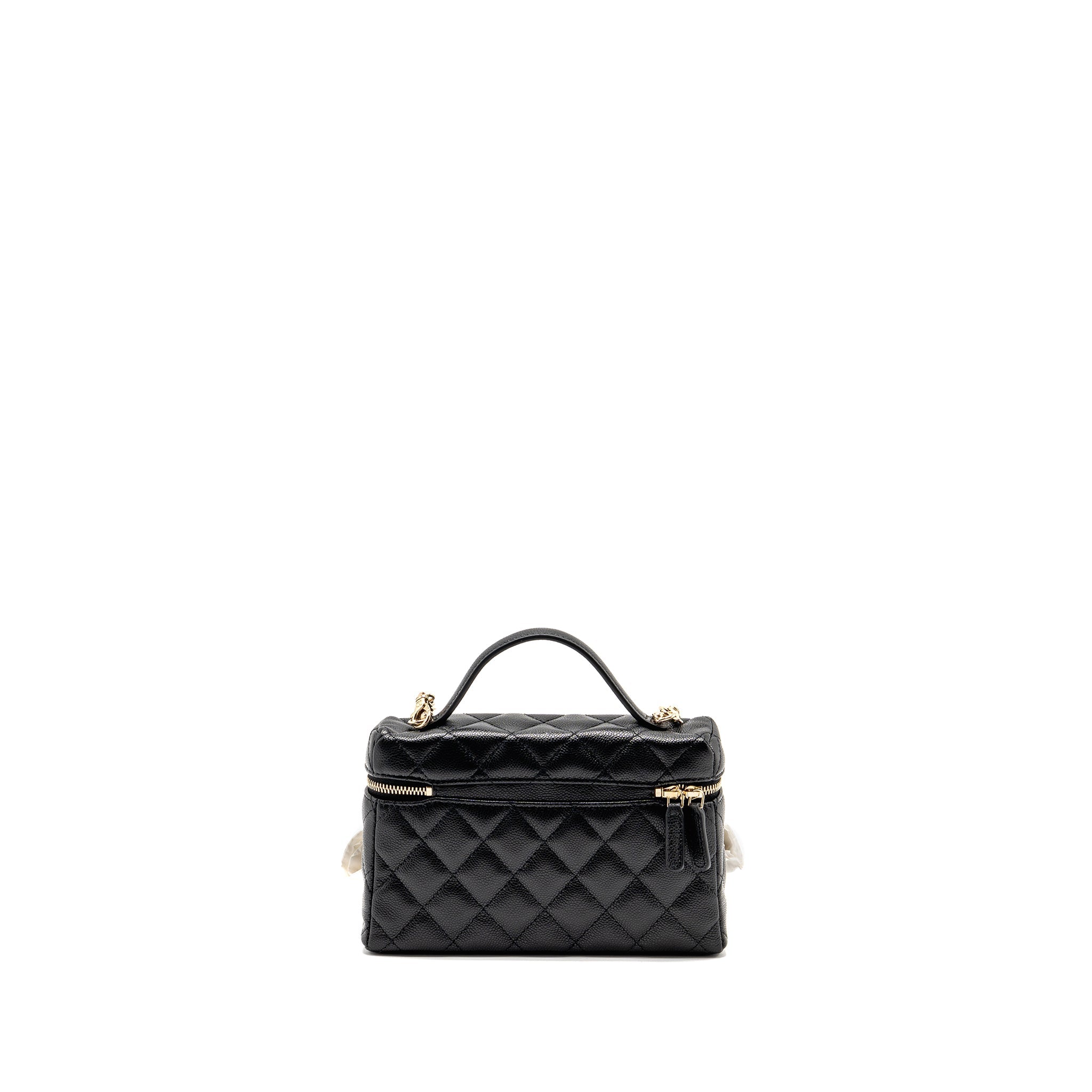 CHANEL 25P CC TOP HANDLE VANITY WITH CHAIN CAVIAR BLACK LGHW (MICROCHIP)