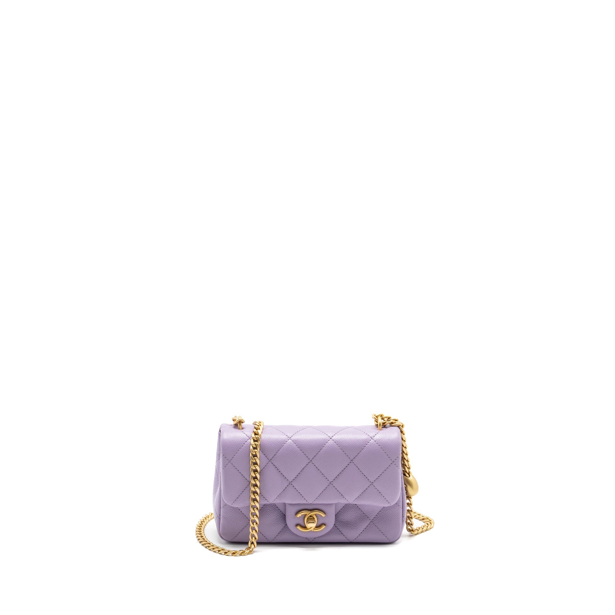 CHANEL 24P COCO LOVE MINI FLAP BAG ADJUSTABLE CHAINS CAVIAR LIGHT PURPLE GHW (MICROCHIP)