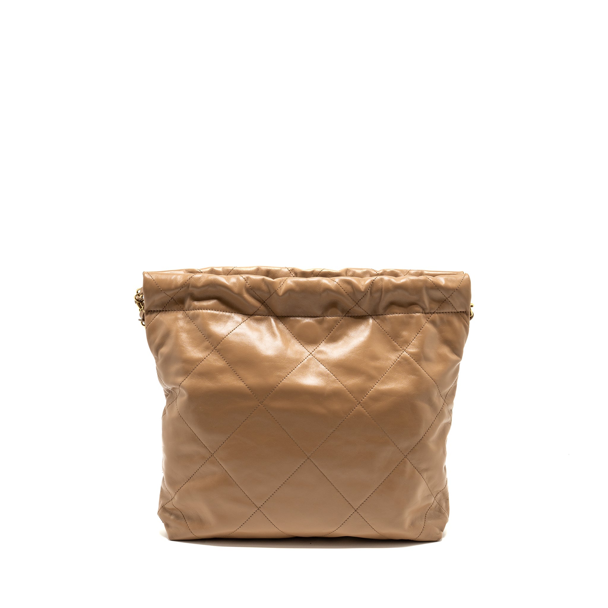 CHANEL SMALL 22 BAG SHINY CALFSKIN DARK BEIGE GHW (MICROCHIP)