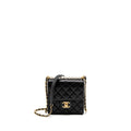 CHANEL SQUARE PEARL FLAP BAG LAMBSKIN BLACK BRUSHED GHW