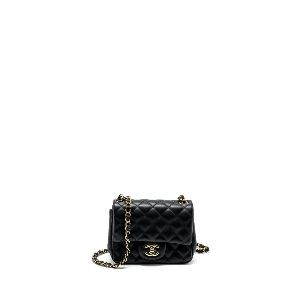 CHANEL MINI SQUARE FLAP BAG LAMBSKIN BLACK LGHW (MICROCHIP)