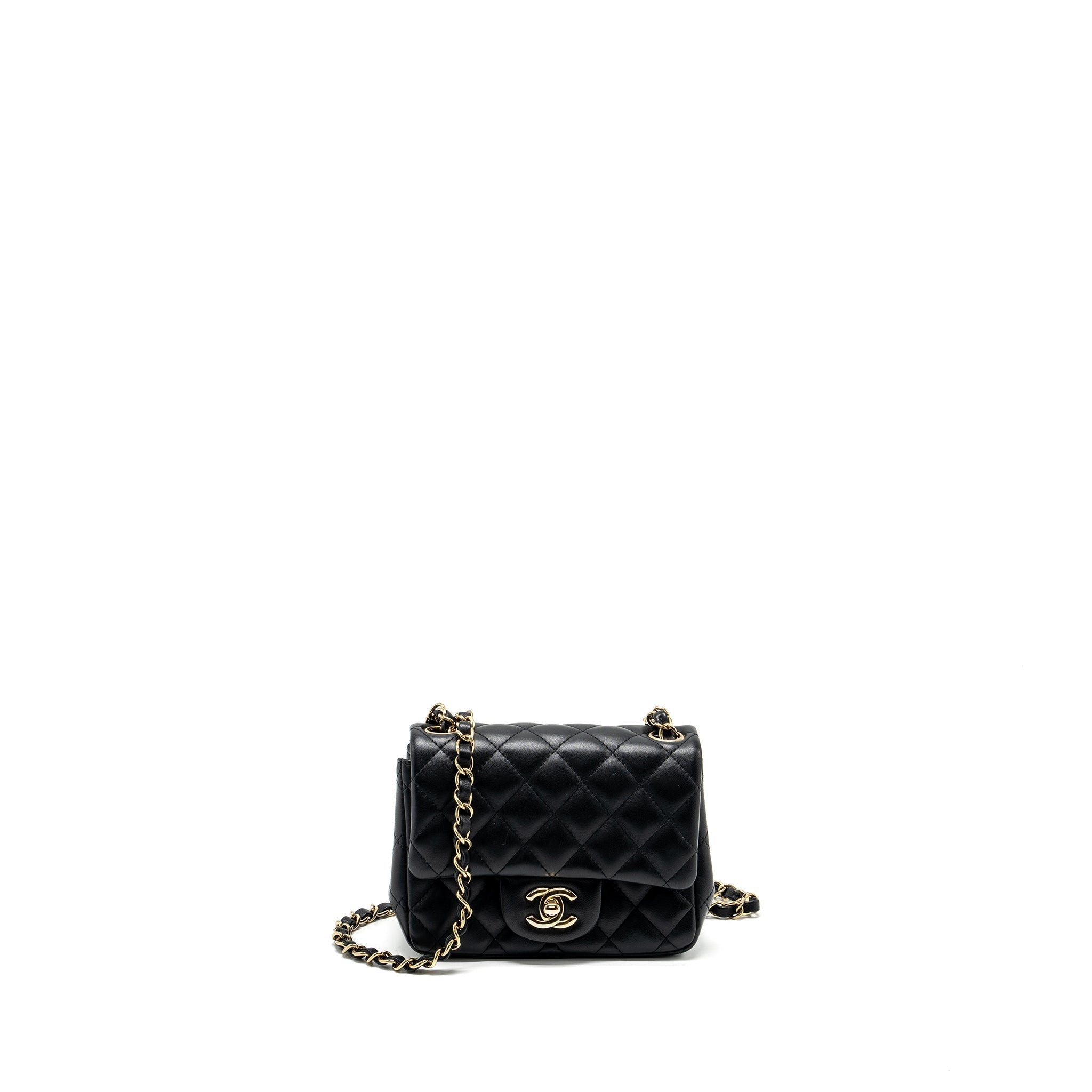CHANEL MINI SQUARE FLAP BAG LAMBSKIN BLACK LGHW (MICROCHIP)