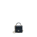 CHANEL TOP HANDLE MINI FLAP BAG PEARLY LAMBSKIN DARK BLUE LGHW(MICROCHIP)