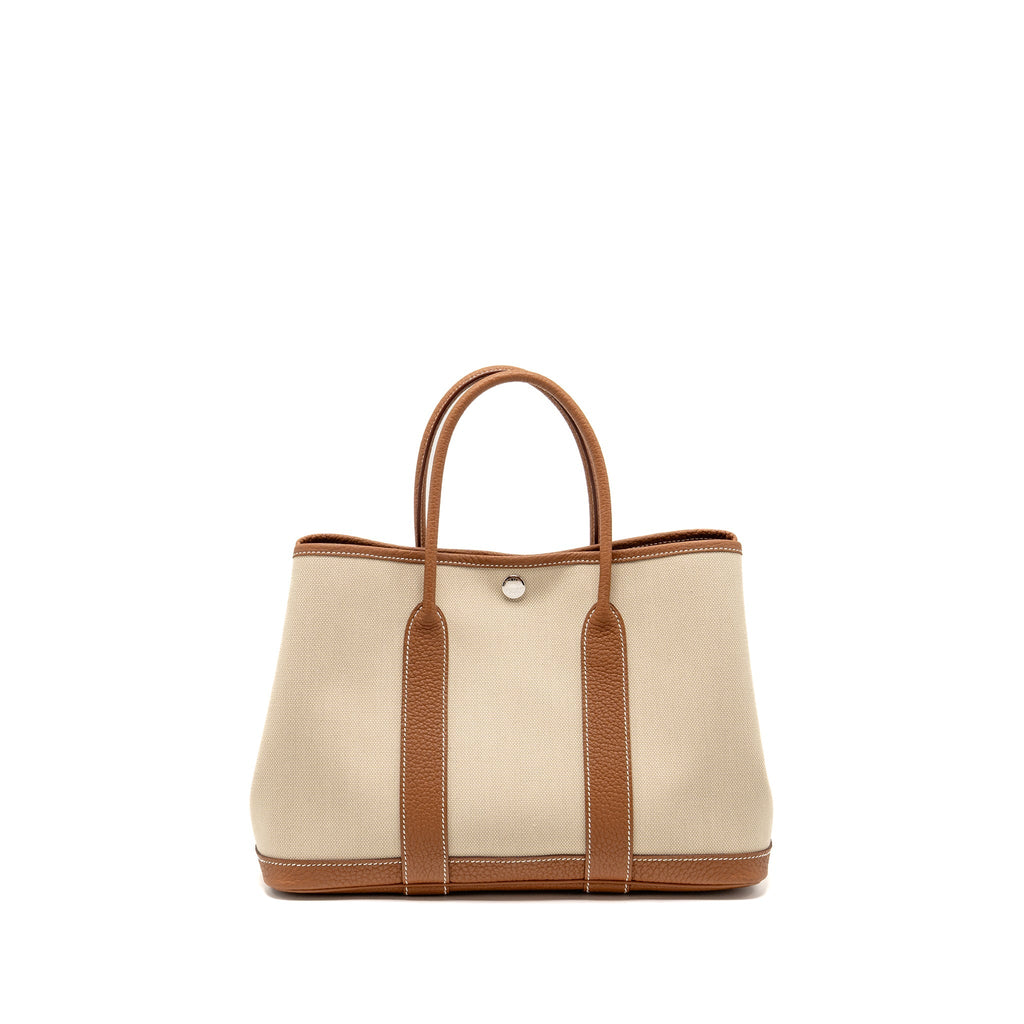 HERMES GARDEN PARTY 30 TOILE MILITARIES CANVAS / NEGONDA BETON / GOLD SHW