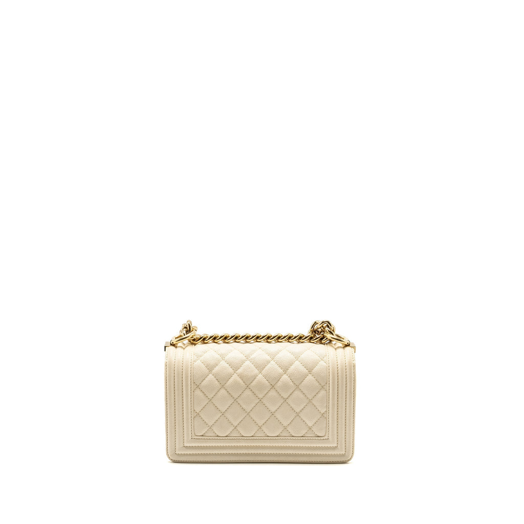 CHANEL SMALL BOY BAG CAVIAR WHITE LGHW