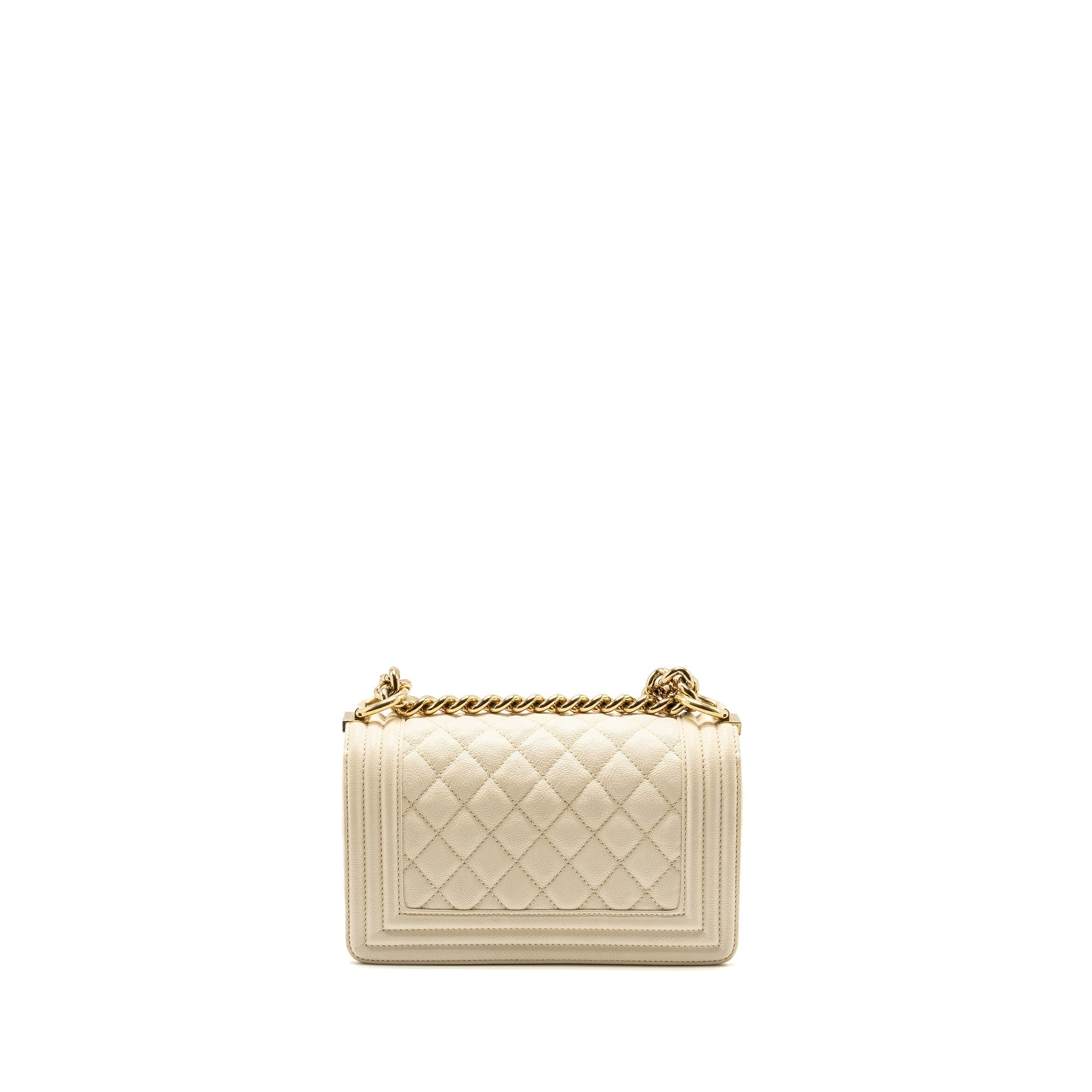 CHANEL SMALL BOY BAG CAVIAR WHITE LGHW