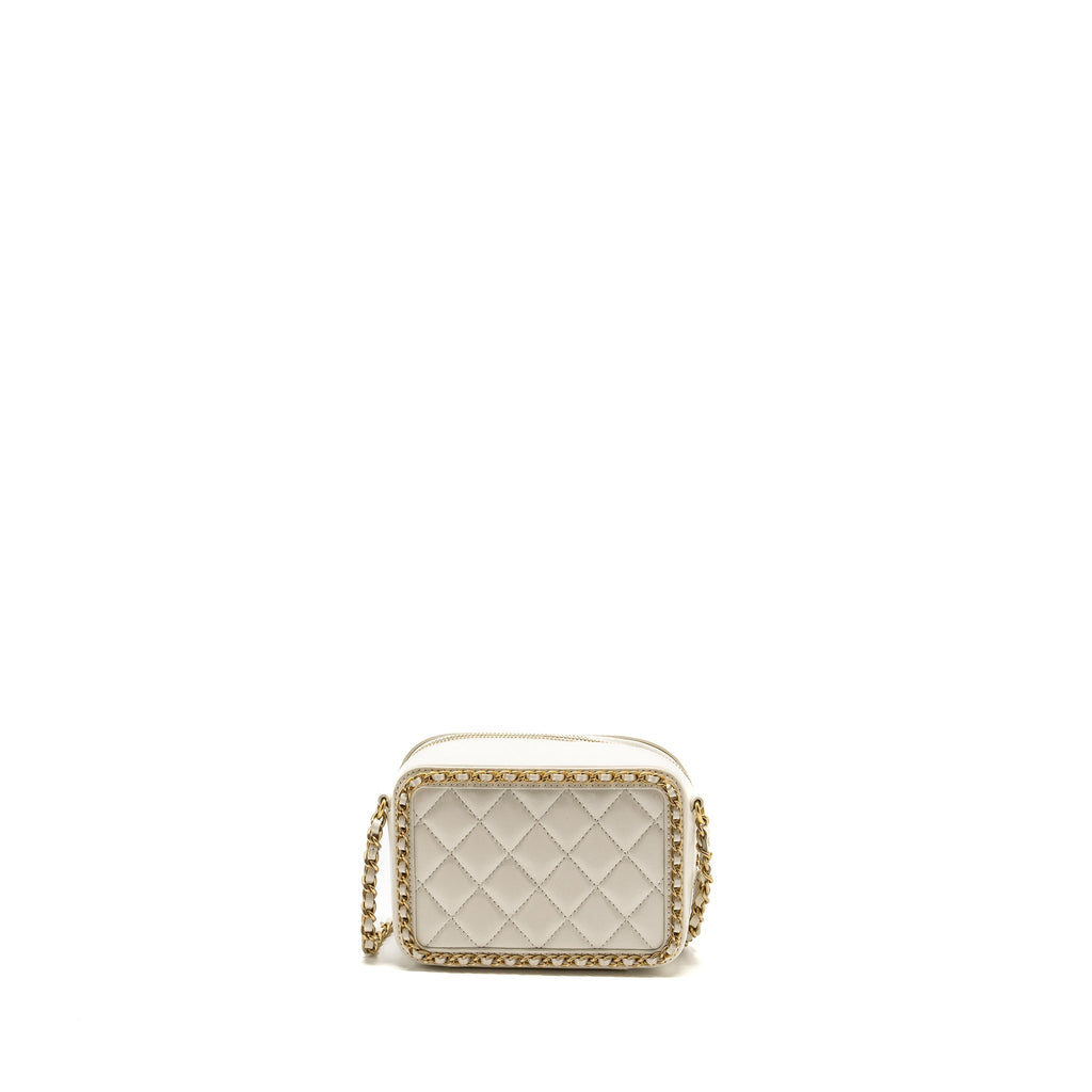 CHANEL MINI VANITY CLUTCH WITH CHAIN LAMBSKIN WHITE GHW
