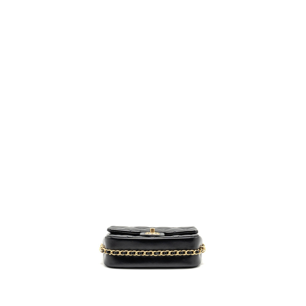 CHANEL 23B MINI FLAP BAG DETAIL CHAIN LAMBSKIN BLACK GHW(MICROCHIP)