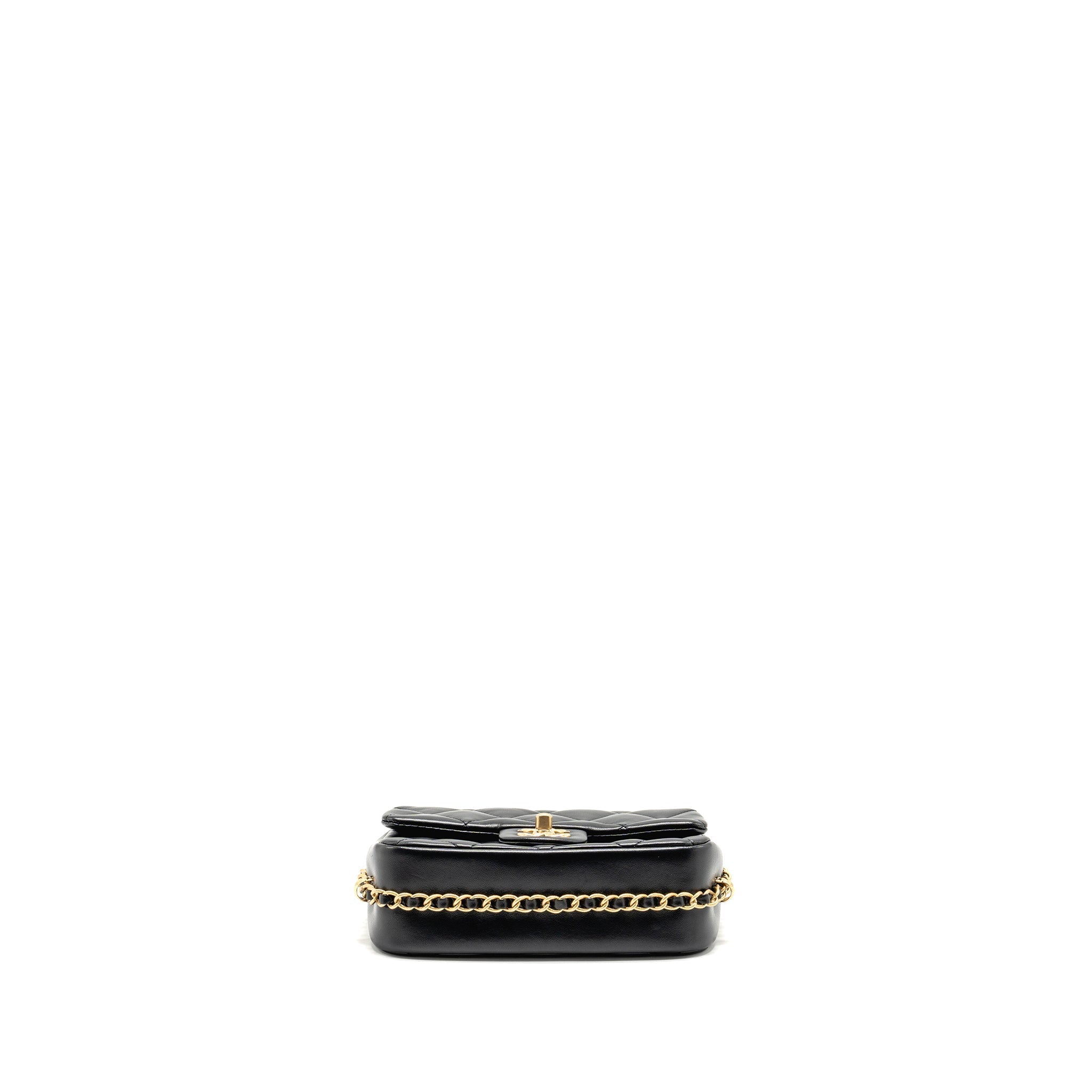 CHANEL 23B MINI FLAP BAG DETAIL CHAIN LAMBSKIN BLACK GHW(MICROCHIP)
