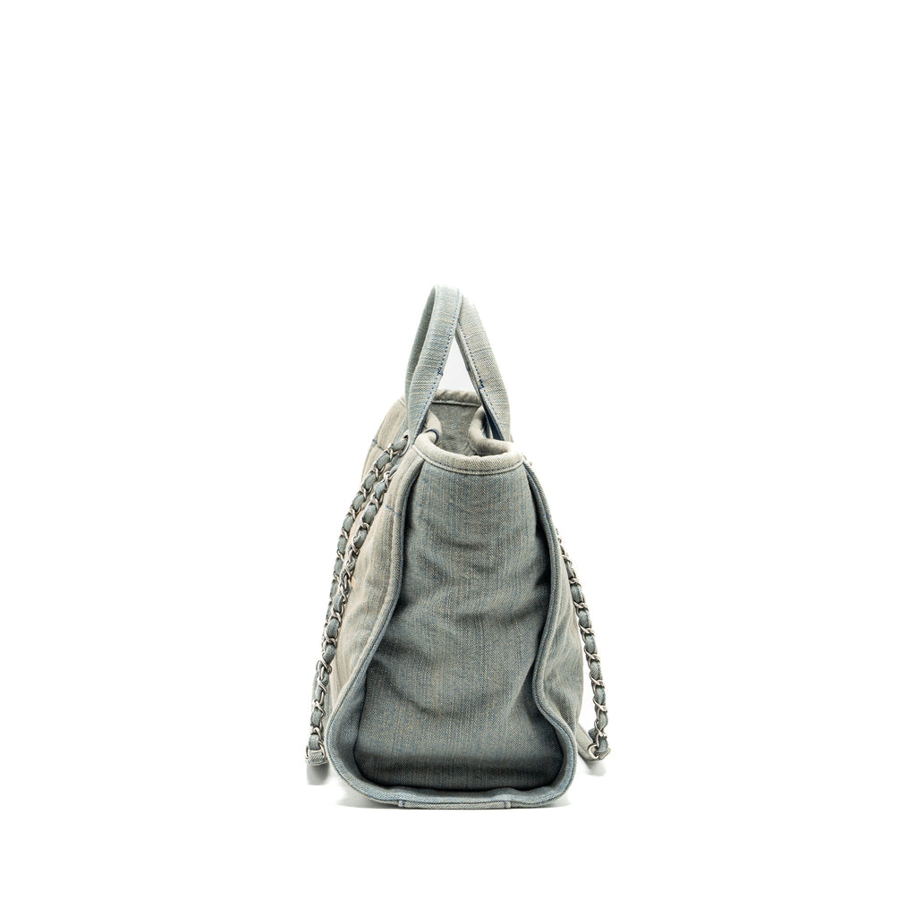 CHANEL DEAUVILLE SHOPPING TOTE BAG DENIM BLUE SHW (MICROCHIP)